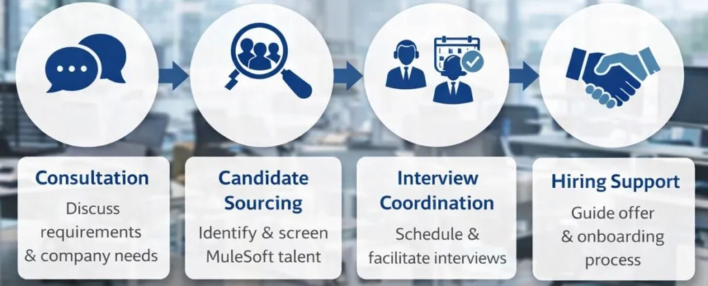 Four step direct hire recruitment process for Mulesoft Engineer staffing