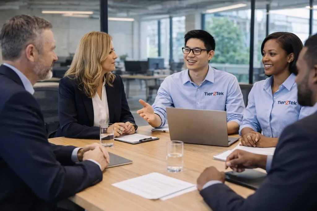 Tier2Tek recruiters meeting with executives about Python developer staffing