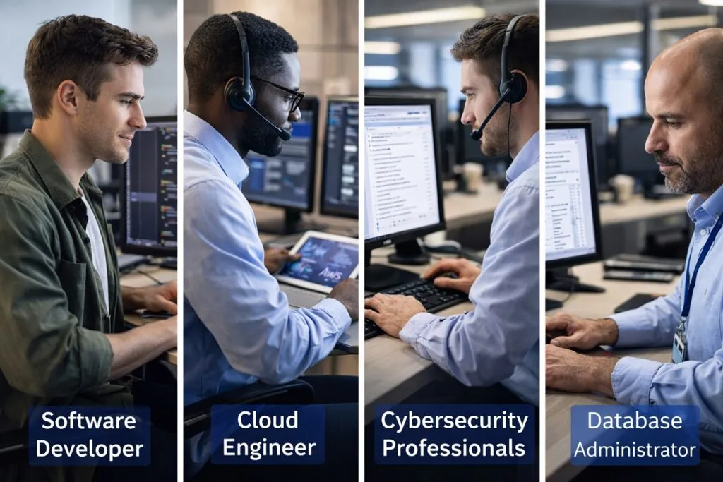 Software developers, cloud engineers, cybersecurity professionals, and database administrators working in modern corporate environments