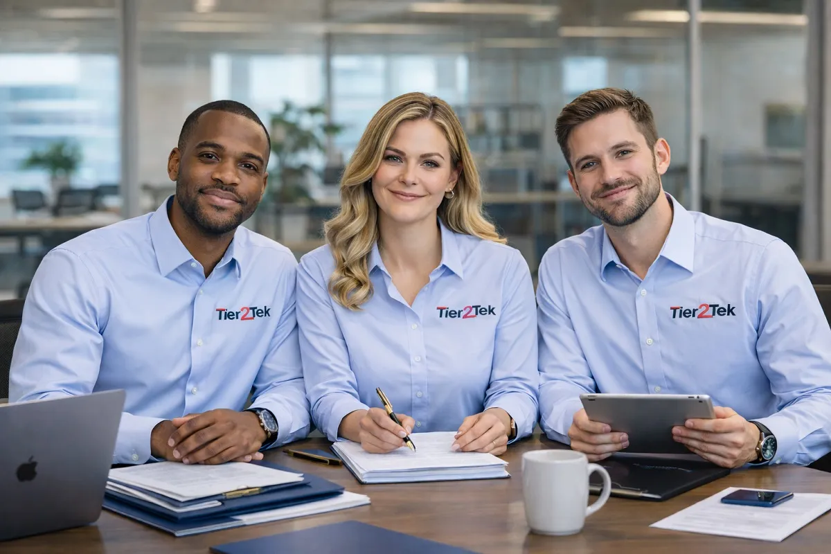 Tier2Tek recruiters reviewing candidate information during employer consultation