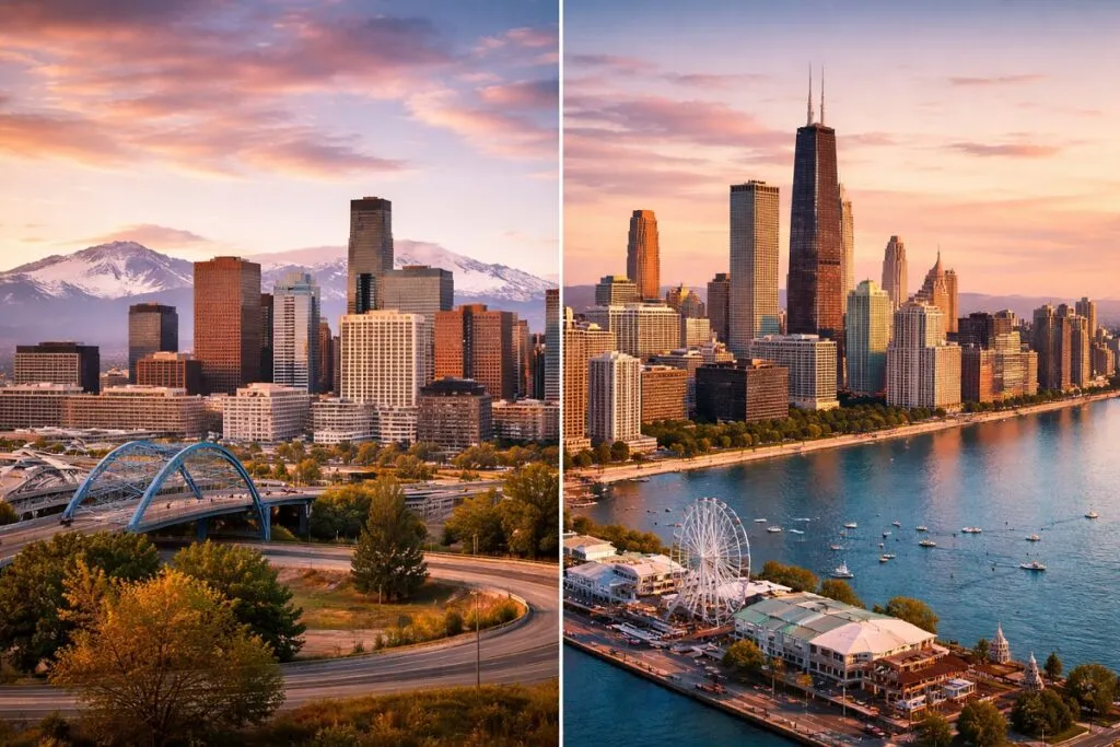 Denver and Chicago skylines representing CAD and IT hiring markets