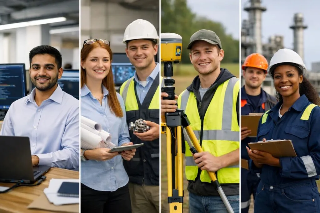 IT, engineering, land surveying, and energy utility professionals representing industries served by Tier2Tek Staffing.