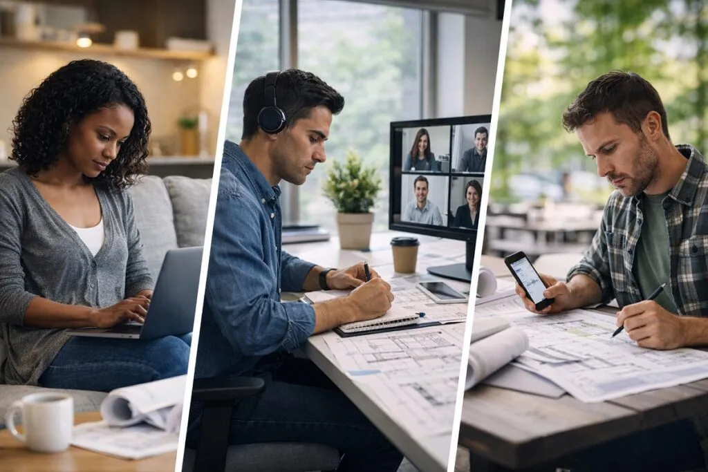 Flexible work options for CAD team with remote drafters working across home office and hybrid environments