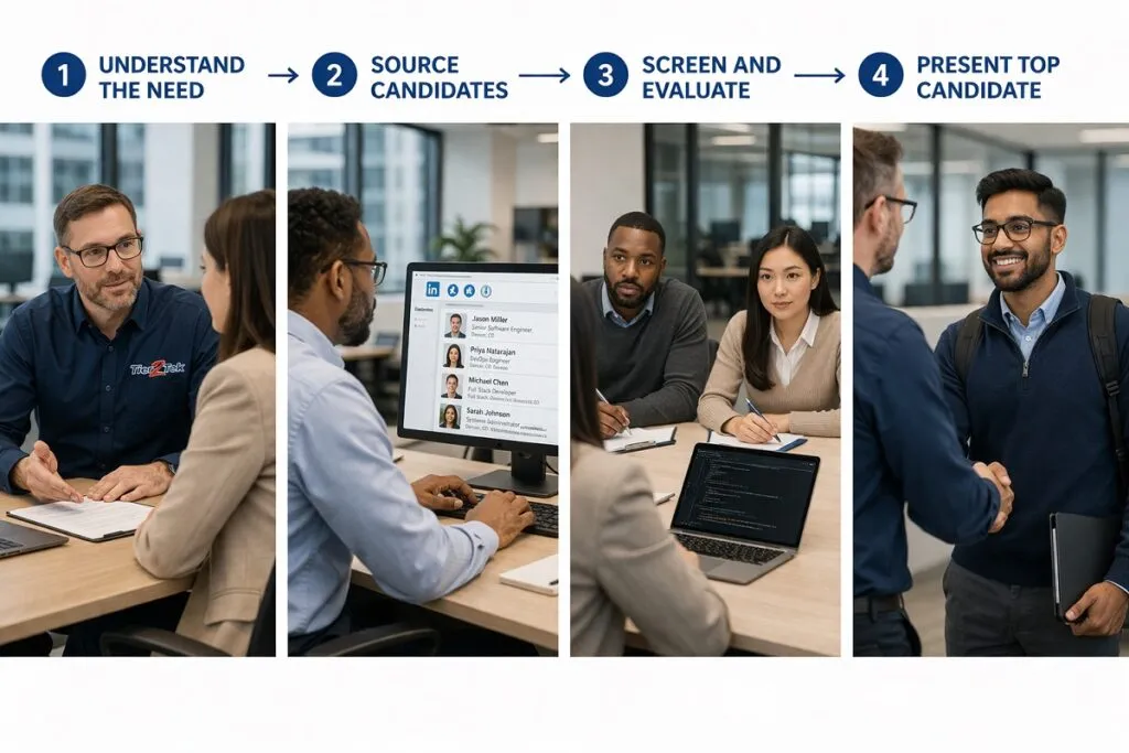 Tier2Tek Chicago IT recruiting process showing sourcing screening and presenting qualified IT candidates
