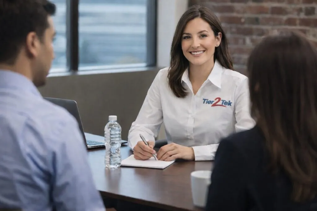 Employer meeting with recruiter to discuss hiring needs