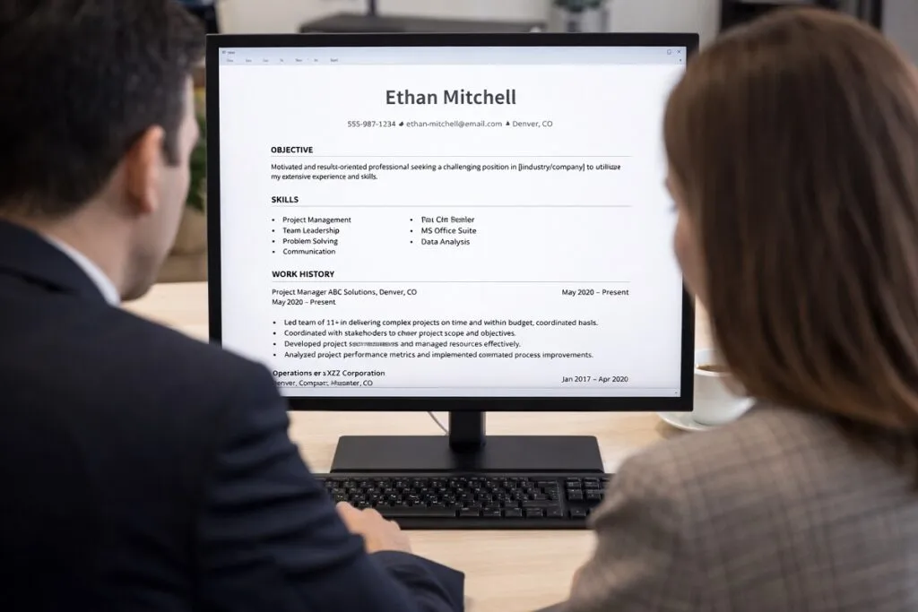 Tier2tek recruiter and hiring manager reviewing candidate resume on computer screen