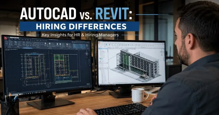AutoCAD vs Revit hiring differences in real office with CAD drafting and BIM modeling screens
