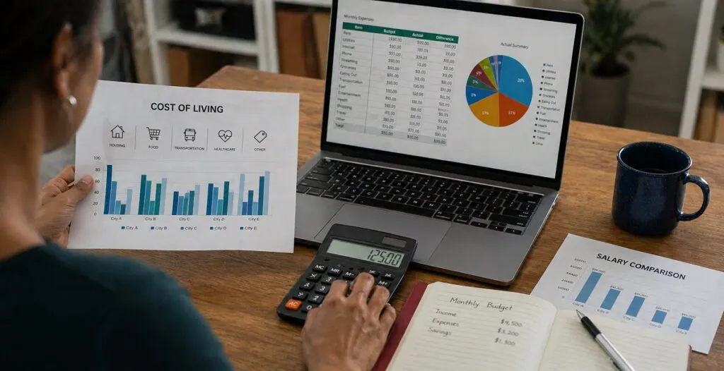 Cost of living and CAD salary comparison with professional reviewing budget data and compensation charts