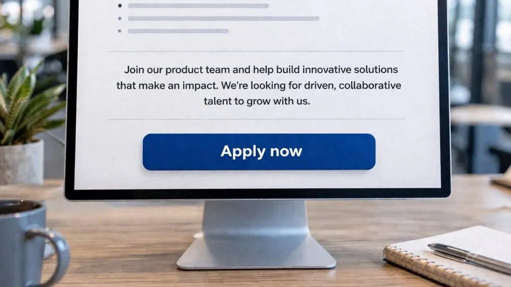 Job description apply now button with clear call to action for candidates