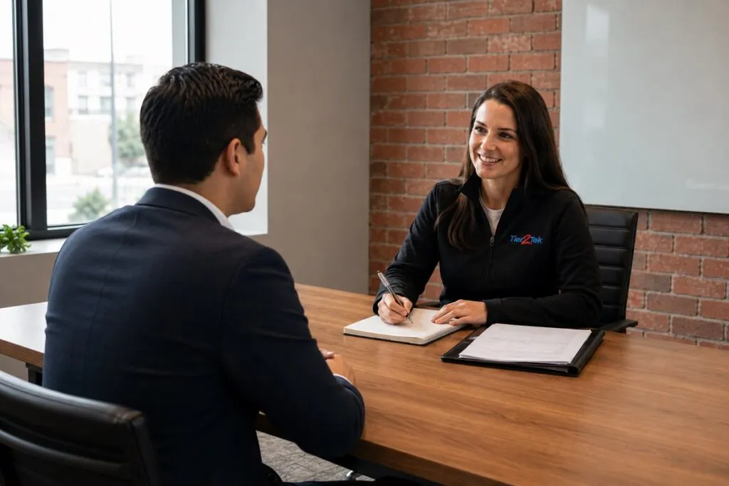 Tier2Tek recruiter interviewing a CAD drafter candidate for a technical drafting and engineering position in Boston, Massachusetts