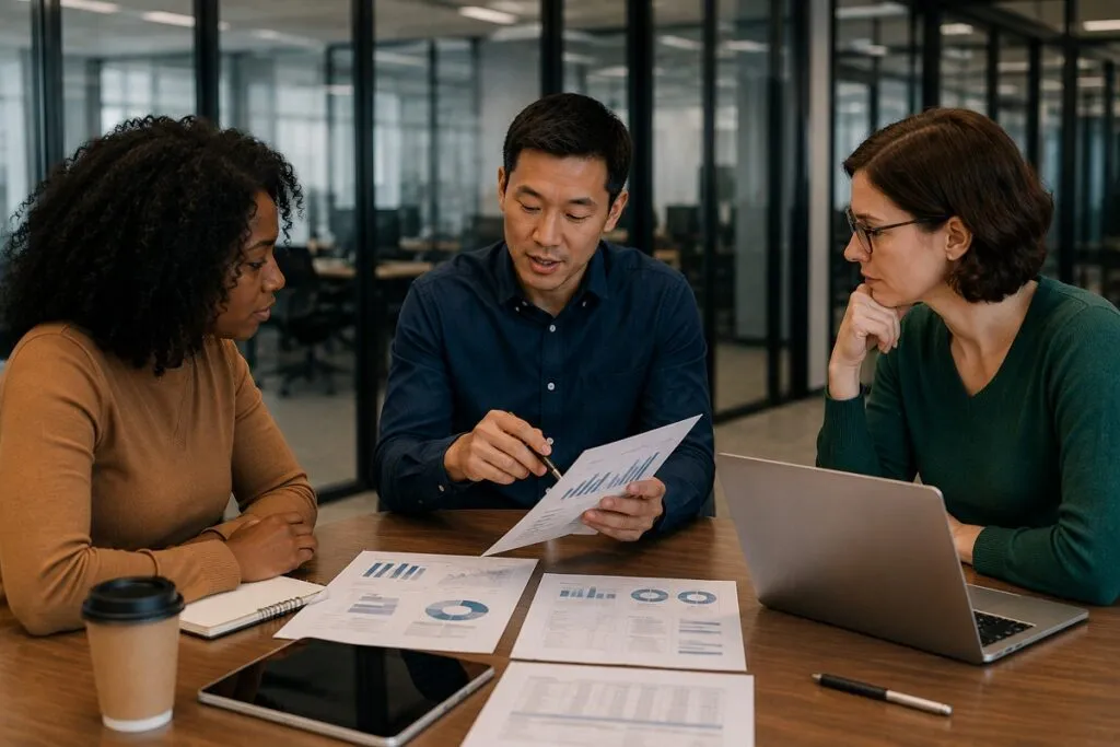 IT manager and HR professionals reviewing risk based IT support hiring strategy