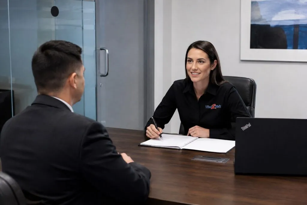 Tier2Tek recruiter interviewing an AutoCAD CAD engineering candidate during a professional staffing and technical hiring meeting
