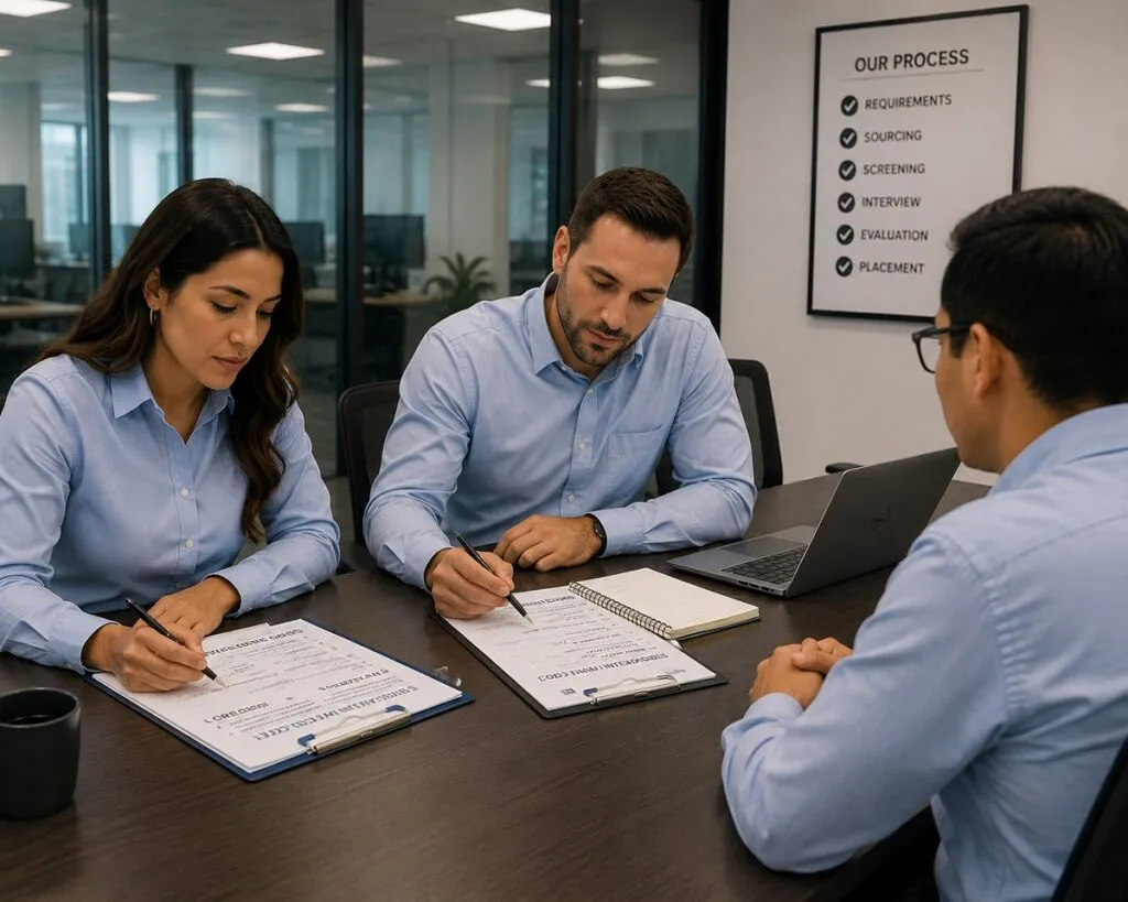 Tier2Tek recruiters using structured screening forms to reduce hiring risk during candidate evaluations