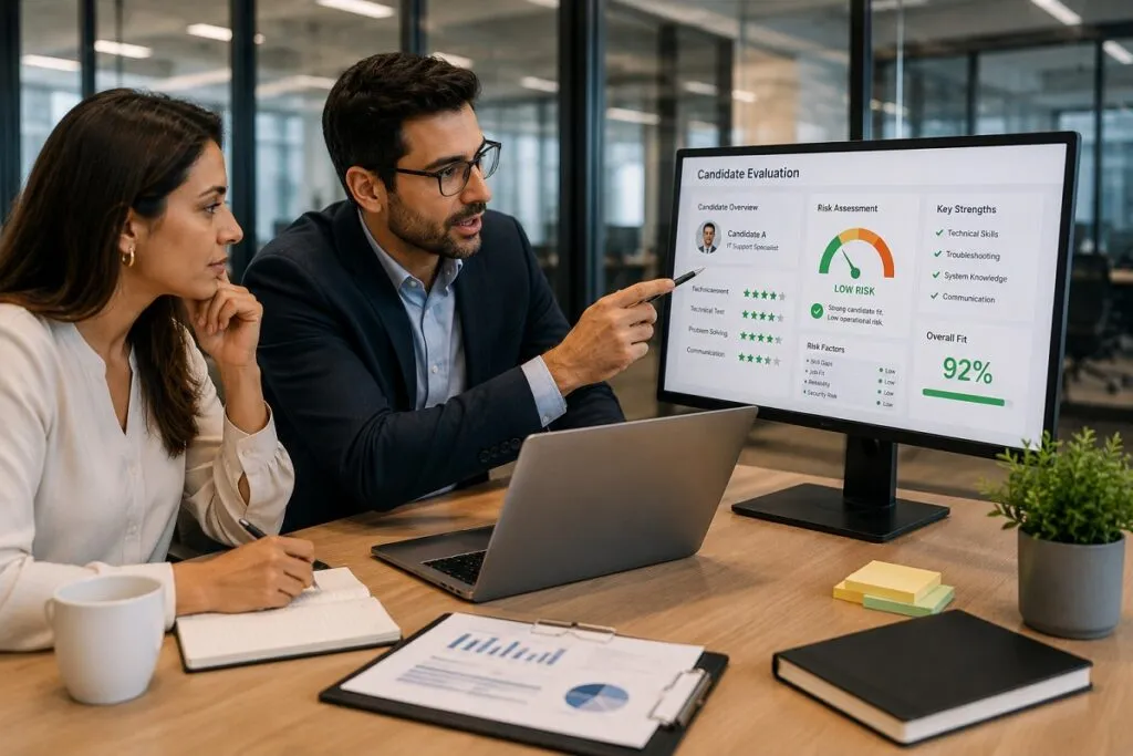 Hiring manager evaluating IT support candidate to reduce operational hiring risk.