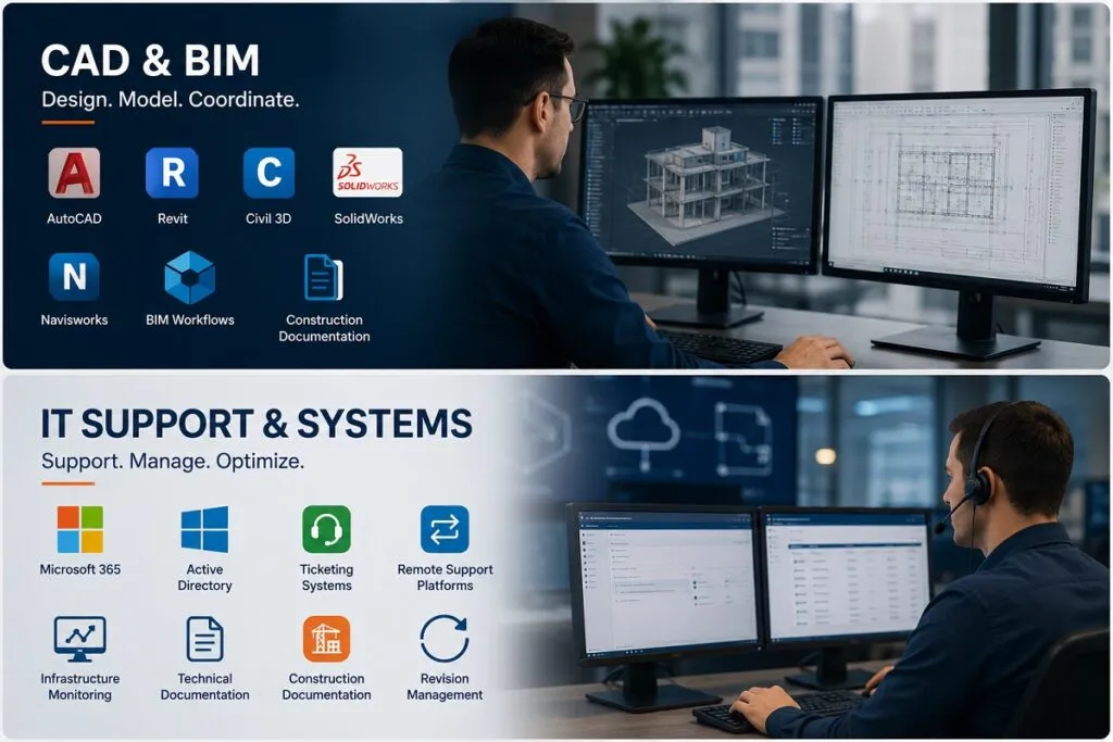 Tier2Tek Staffing evaluating candidate experience with CAD software, IT systems, and technical support platforms