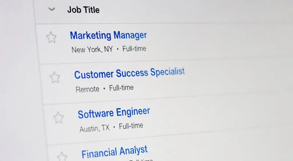 Job listing screen with clear searchable job titles for recruitment and hiring