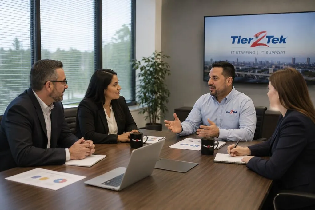 HR leaders and Tier2Tek staffing executives discussing workforce planning, IT hiring strategies, and talent acquisition solutions.