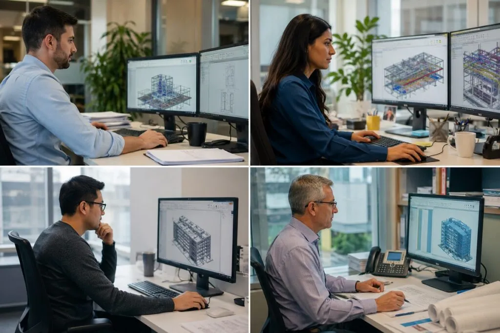 BIM coordinators, BIM specialists, BIM modelers, and BIM managers developing and managing building information models for construction projects.