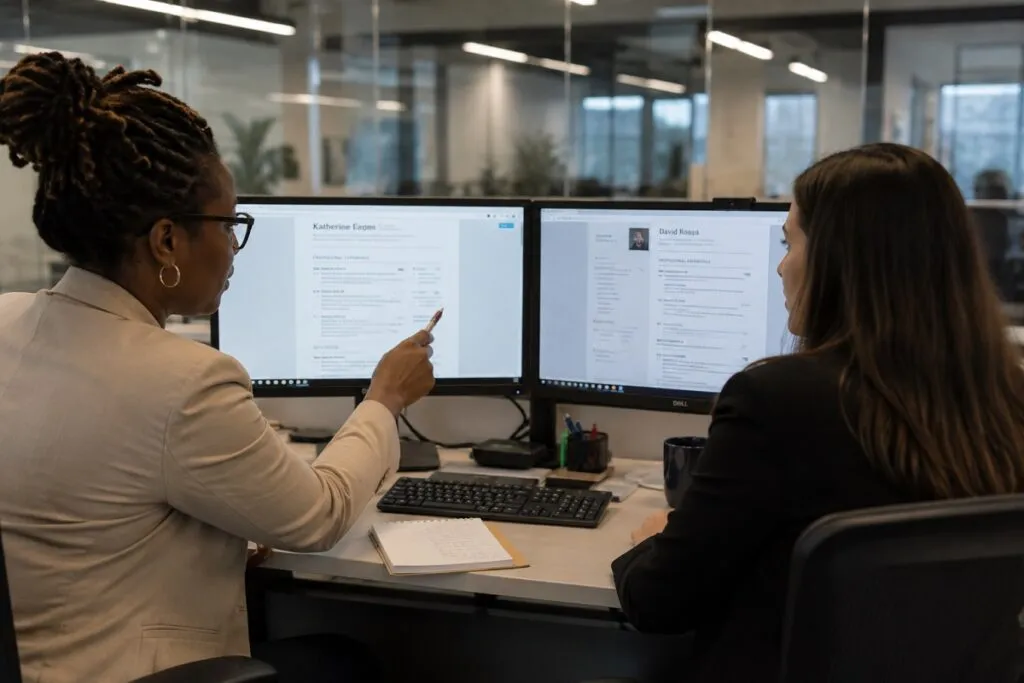 HR leaders reviewing engineering and CAD candidate resumes to identify qualified drafting, design, and technical talent for Pittsburgh employers.