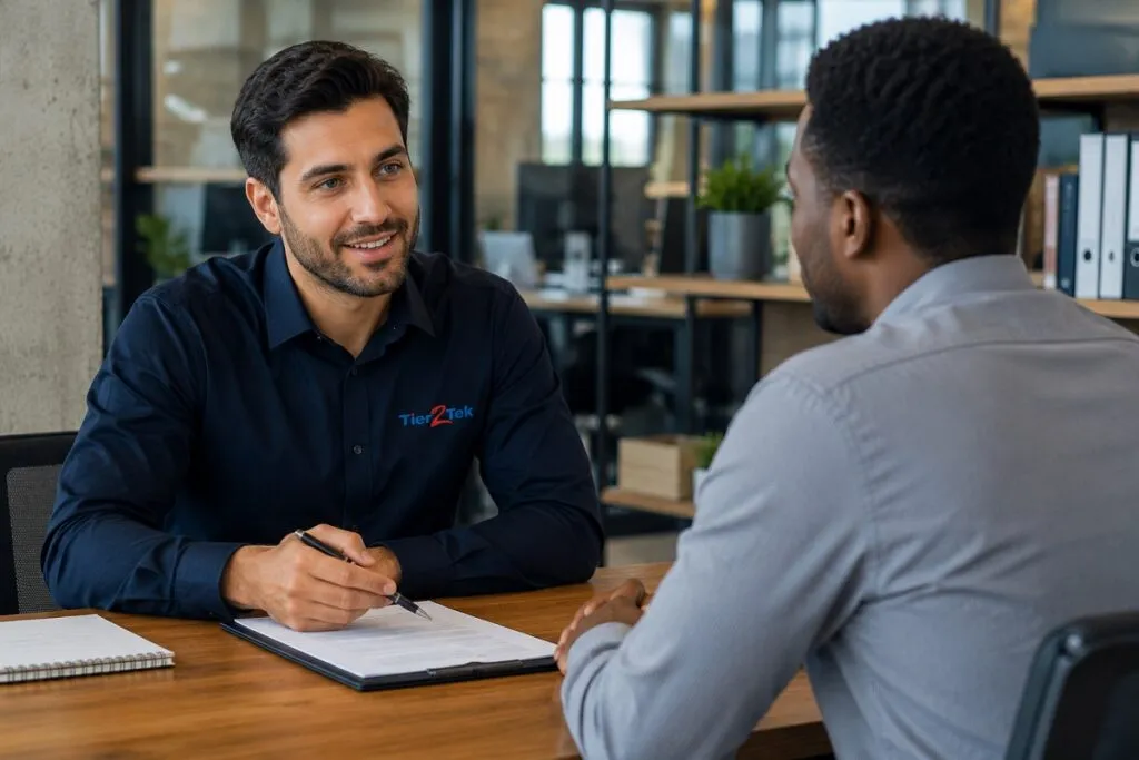 Tier2Tek Staffing recruiter interviewing a qualified Revit professional for a BIM and CAD engineering opportunity.