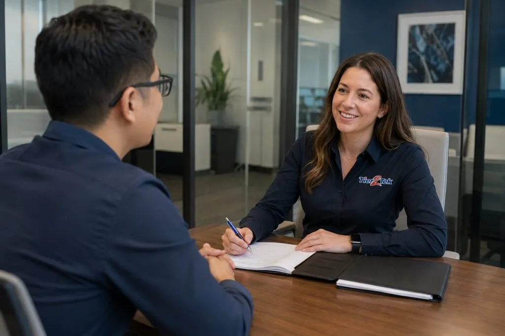 Tier2Tek Staffing recruiter interviewing a qualified candidate for a Revit, BIM, engineering, or technical position.