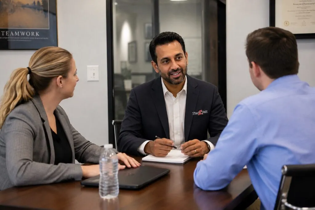 Senior Tier2Tek Staffing account manager meeting with hiring managers to discuss hiring needs and deliver qualified staffing solutions.