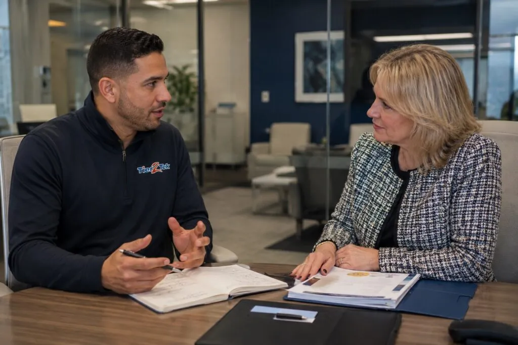 Tier2Tek Staffing account manager consulting with an HR leader to develop a hiring strategy for Revit and BIM talent.