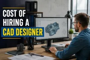 CAD designer creating a 3D engineering model while illustrating the cost of hiring a CAD designer for technical staffing.