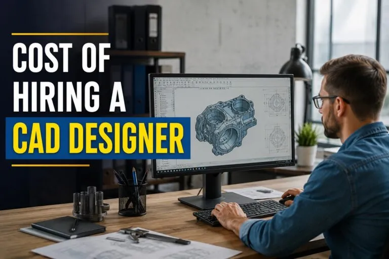 CAD designer creating a 3D engineering model while illustrating the cost of hiring a CAD designer for technical staffing.
