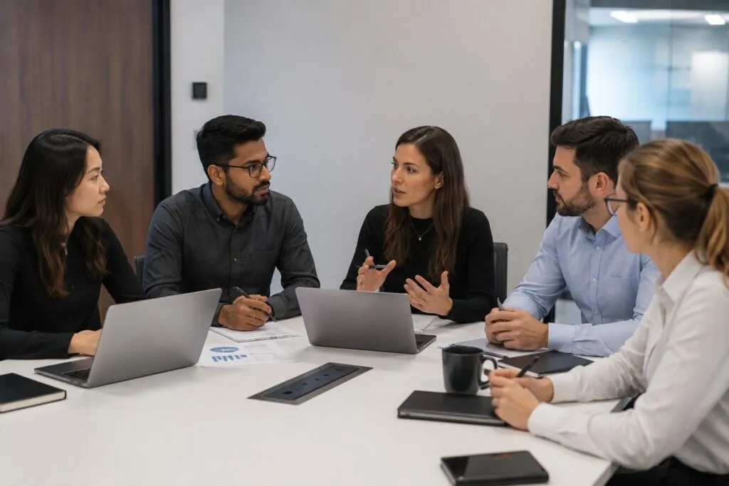 IT support team collaborating on technical support, infrastructure planning, and IT service strategy.
