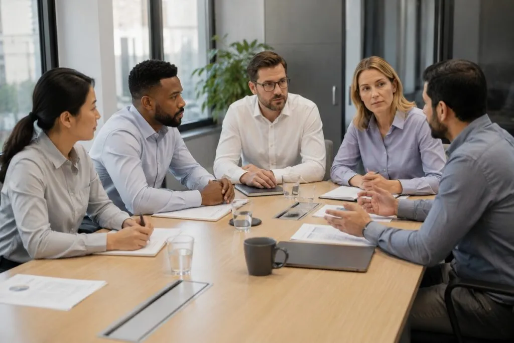 IT support team meeting to discuss technical issues, infrastructure planning, and technology support priorities.