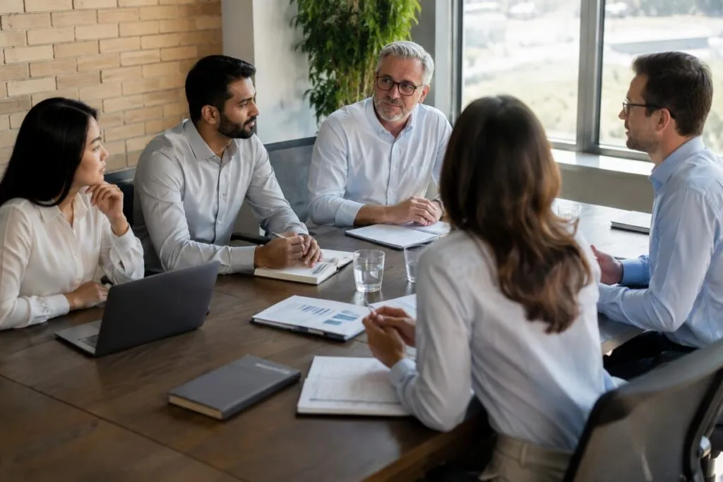 IT leadership team collaborating on enterprise technology strategy, infrastructure planning, and operational decision-making.