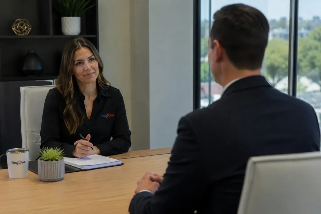Tier2Tek recruiter interviewing a professional job candidate during a one-on-one hiring conversation.