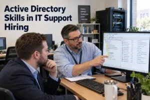 IT support candidate demonstrates Active Directory skills during a technical hiring assessment.