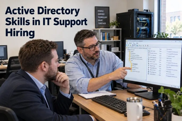 IT support candidate demonstrates Active Directory skills during a technical hiring assessment.