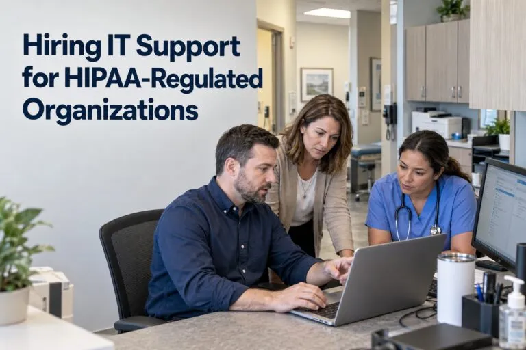 IT support specialist helping healthcare staff with technology in a HIPAA regulated organization.